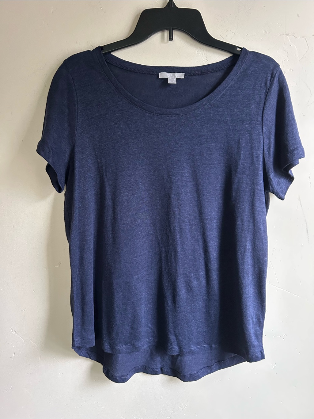 Pure Collection 100% Linen Tee Shirt Womens Us 12 Navy Blue Minimalist